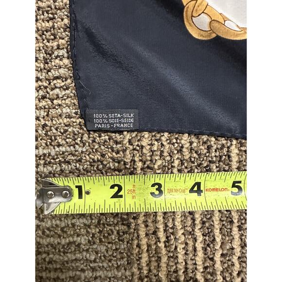 French Silk Square Scarf Womens Multicolor Floral Music Instrument Art 35" Paris - Picture 5 of 6